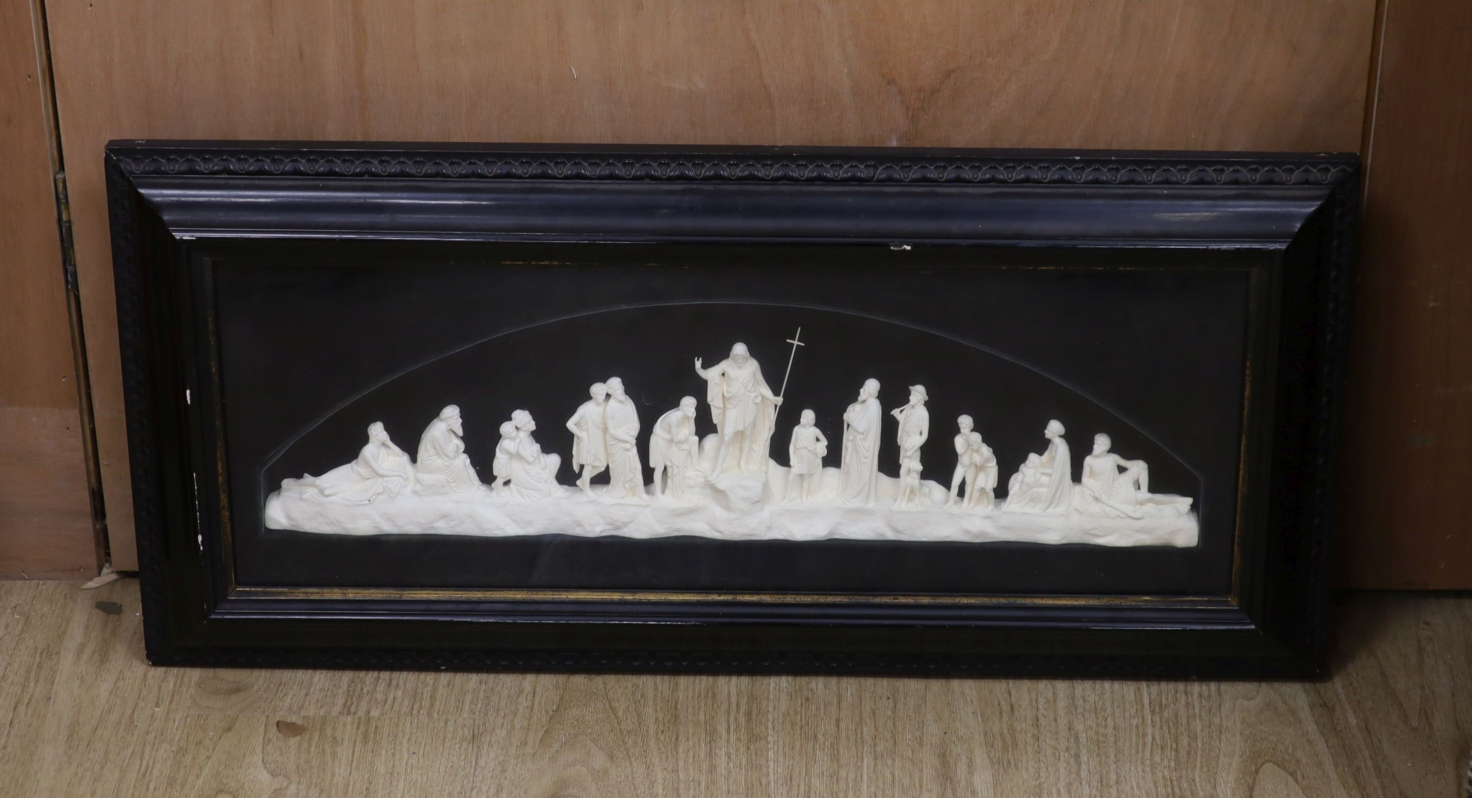 After Bertel Thorvaldsen- A framed composition relief plaque. Outer frame 34x75cm